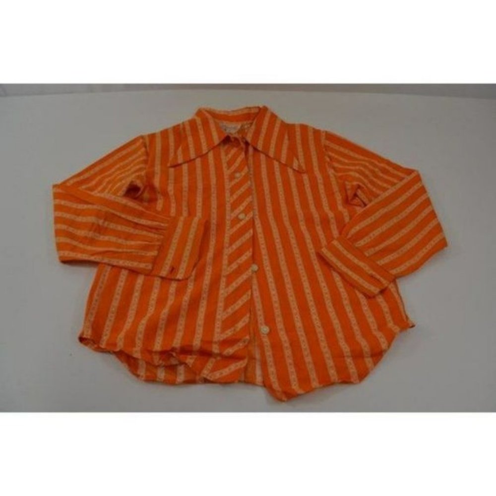 Vintage Kids Long Sleeve Orange Striped Blouse Shirt with  Collar